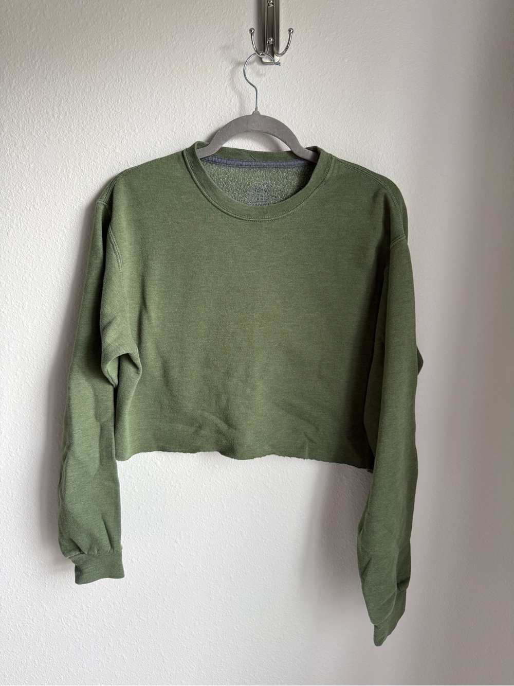 Fruit of the Loom Olive Green Cropped Crew Sweatshirt - Women